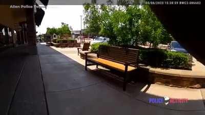 Body cam of police officer shows him tracking and killing the fucking mass shooter at Allen Outlet Mall in Texas. (NSFW but no gore or injured people visible.)