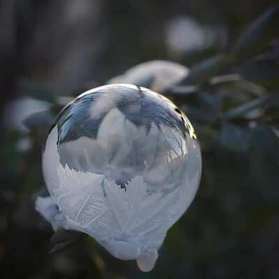 Soap bubble freezing in real time