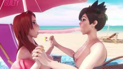 Struggling with double dildo