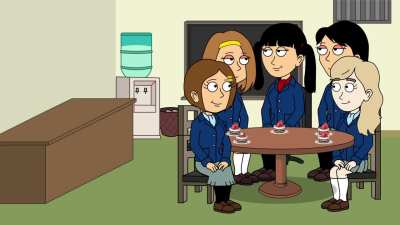 Mugi steals Yui's strawberry and gets grounded