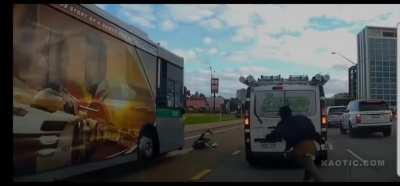 This is why you don't run through traffic, lucky it wasn't worse