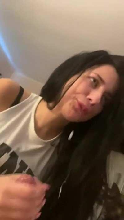 When your boyfriend knows you don't like cum in your mouth, but he does it anyway..