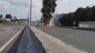 Car crash + rocketing explosives = Michael Bay level of car crash.