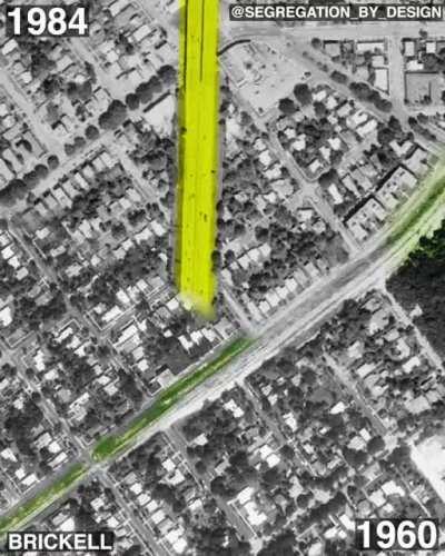 Miami before and after the construction of I-95 in the 1960s