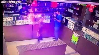 HMFT after I use my lighter inside a shop (slow motion)