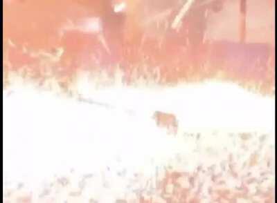 Look like he is going to burn down his workshop