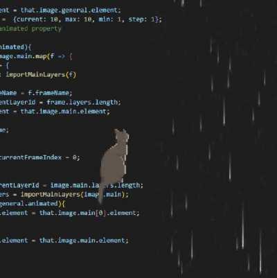 [OC] The cat looks at the rain and sits on the code that draws it all