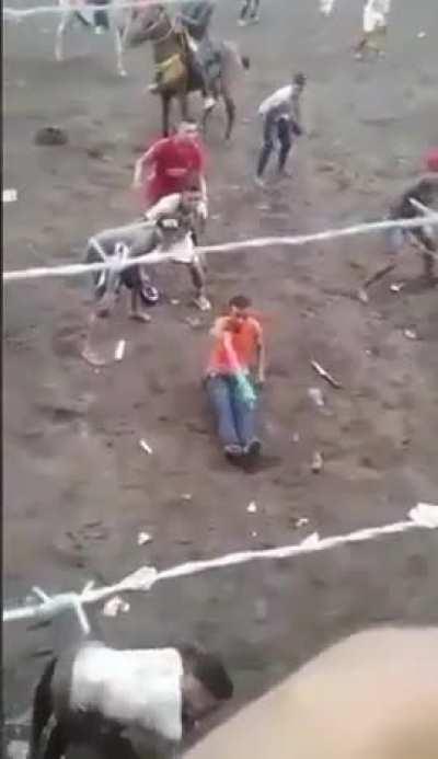 Guy with a brilliant idea gets gored in the head by a bull…