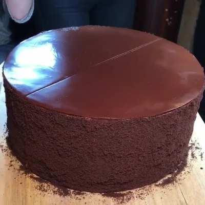 Cutting a slice of 23 layer chocolate cake [640 x 640] [GIF]