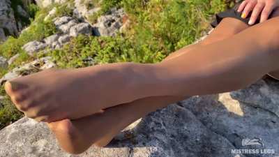 Enjoy my cute everyday pantyhose on a walk