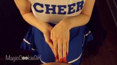 Busty cheerleader makes me cum on her uniform