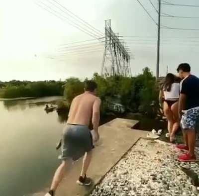 Jump blindly where boats pass