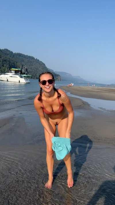 Stripping down at the river