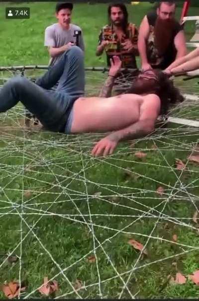 HMB while I jump on this trampoline made out of barbed wire