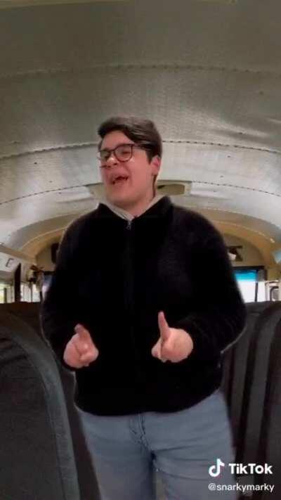 “POV: You’re on the bus ride back to school after a field trip and the teacher is yelling at you because your class is too loud!”