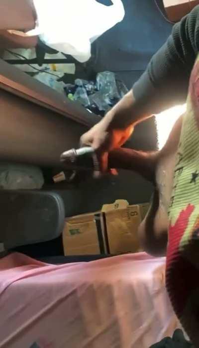 Black cock cumming at his job💦