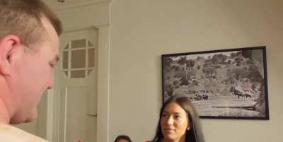 Girls take turns slapping their slaves face