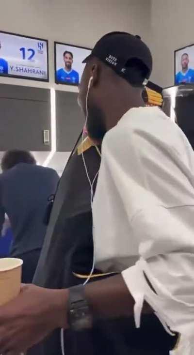 Neymar reuniting with his teammates in the Al-Hilal changing room.