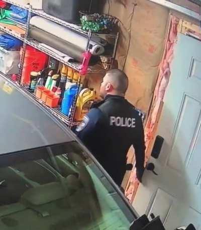 Police officer intentionally damages car with door while performing a search.