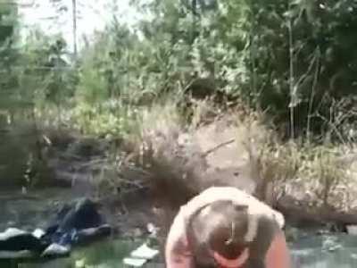 Man is unaware the 5 gallons of gasoline he poured has created an explosive bomb