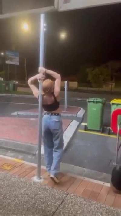 while I show off my pole skills