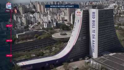 Sandro Dias, o Mineirinho, bate recorde mundial ao descer de rampa de skate de 70 metros em prédio de Porto Alegre
