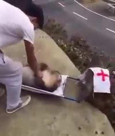 Got the patient on the strecher boss..