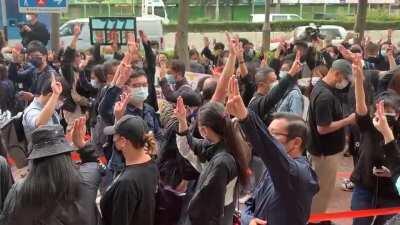 They also chant “Myanmar people, Add Oil”, “Support democracy and freedom and “Against a totalitarian government” with a three-finger salute in solidarity with the Myanmar protesters. @JesssiePang0125