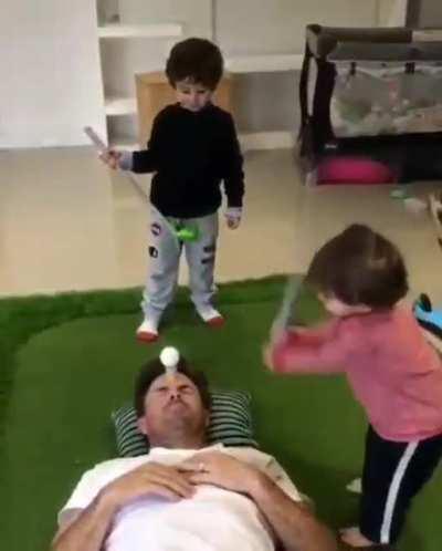Let ur kids hit a ball off ur head