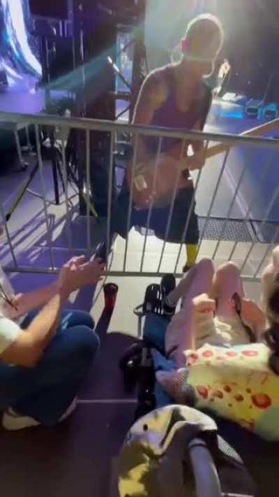 Ticket gougers bought all the ADA seats to my son’s favorite band, but the bass player is his buddy and offered him way better seats! On the stage!!!