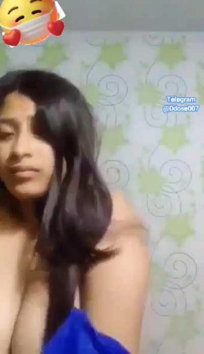 🥵Extremely Horny Big Boobie Desi GF gets Convinced by her long distance boyfriend to record herself Playing with her Big Titties 