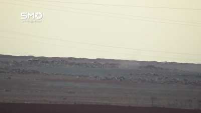 FSA BGM-71 TOW strike on a Syrian Army technical out of cover to fire - 2017