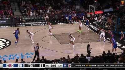 [Highlight] Paul George finds Harden for a wide open three. Harden refuses to shoot it, side steps into the defender and shoots it, only to get blocked