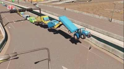 Motorists line up to drive over that weird node on the highway.