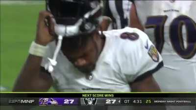 Carl Nassib, an edge rusher for the Raiders and the first openly gay player on an active roster, strip sacks Lamar Jackson in overtime