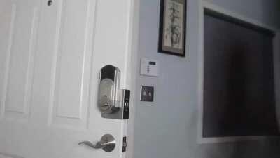 Getting her pizza order while topless