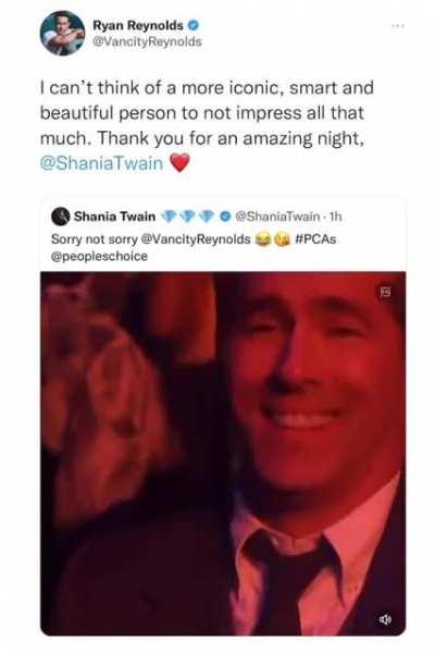 Shania Twain tweaks a lyric in her iconic song ‘That Don’t Impress Me Much’ to roast Ryan Reynolds.