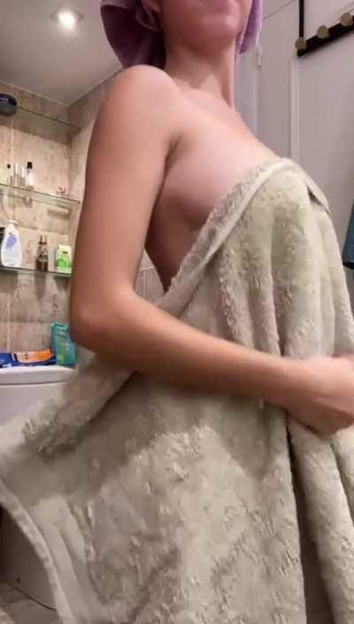 Playing with them after the shower