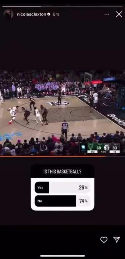 Nic Claxton posted a video of Giannis dragging him onto the floor on his Instagram story and captioned it: 