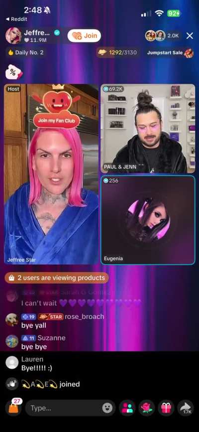 Eugenia in the box on JS’s live
