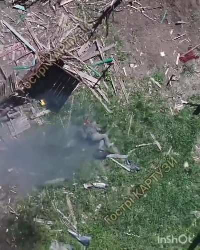 Russian gets head blown off by Ukrainian Drone (music from source)