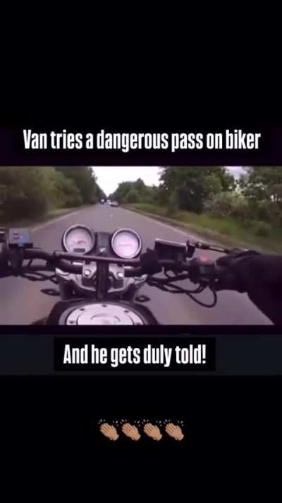 Van almost runs a biker off the road. Driver ends up getting punched in the face a couple times.