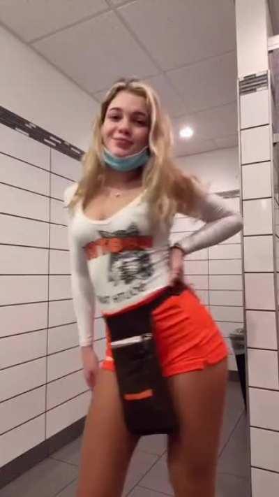 In the Hooters outfit