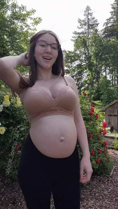 Waiting outside for all the boys my milkshakes are gonna bring to the yard (7 months pregnant)