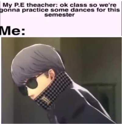 Prof: today we practice dances me a persona fan: