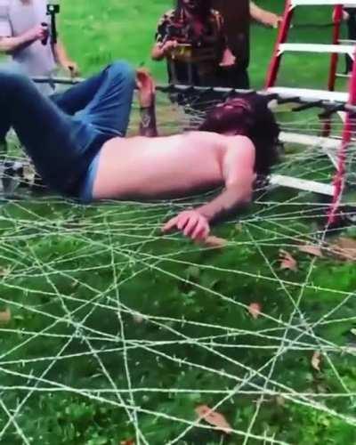 Barb wire trampoline..