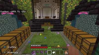 I've been putting a lot of time into this base and am having a lot of fun with it. Here's my villager trading hall and storage area with a key-card accessed vault.