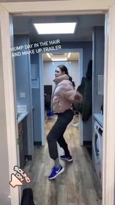 In the hair and makeup trailer 1