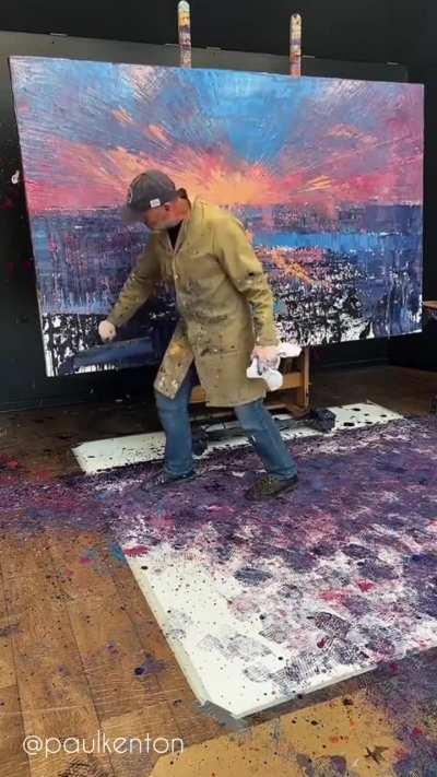 Painting a modern art piece of the London skyline