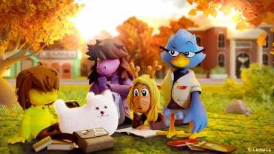 The school was closed so they decided to study in the park together. 🍂 [Finally finished this, hope you like it! 3D Deltarune animation made with Blender]